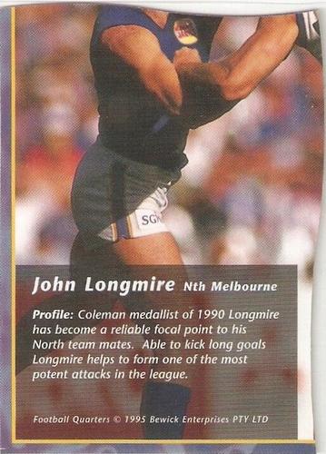 1995 Bewick Enterprises AFLPA Football Quarters #52 John Longmire Back